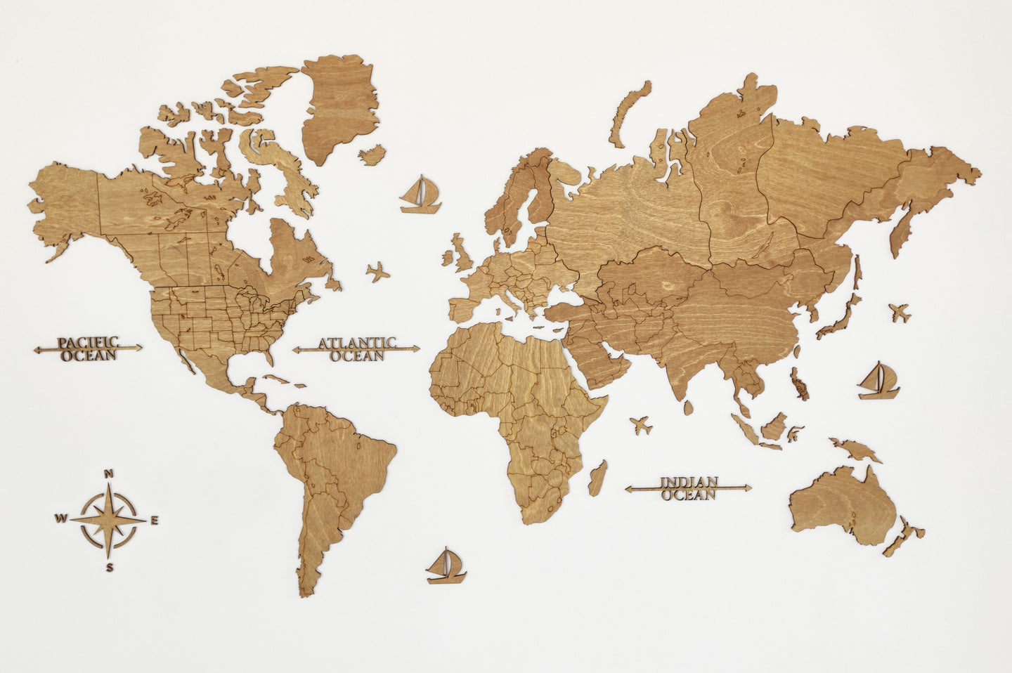 3D Wooden 1 Layer, wall map - 115x65 / Walnut Color / Blank